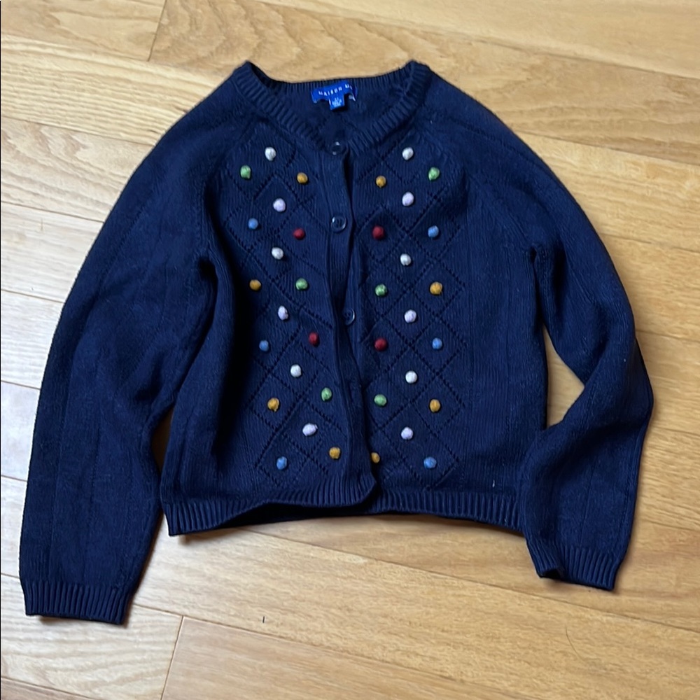 Maison Me Blue Cardigan with PomPom Embellishments | Youth